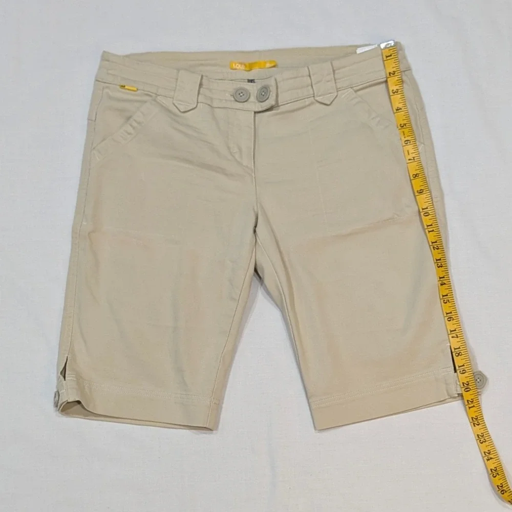 Lole Women Beige Khaki Stretch Bermuda Shorts UPF Quick Dry Size 12